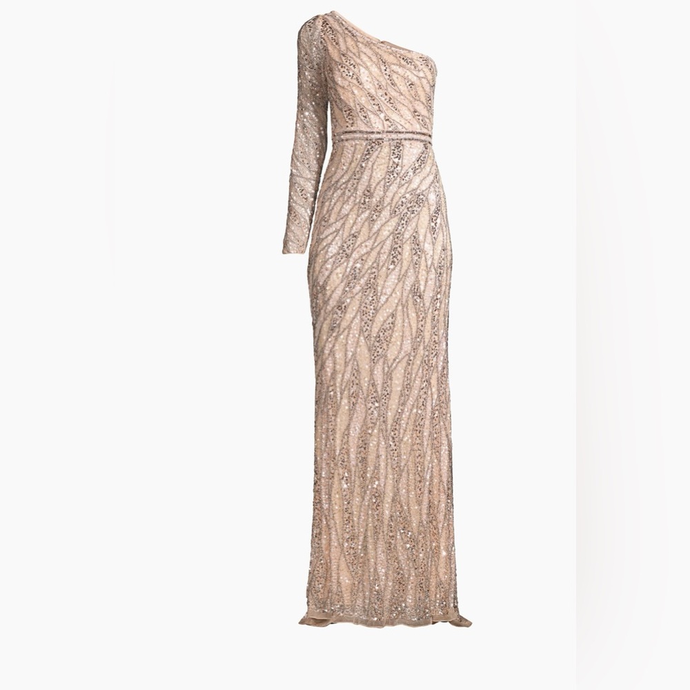 One-Shoulder Sequin Gown Size 10 Rose Gold NWT